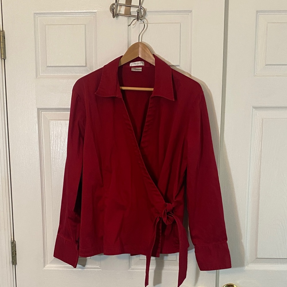 Sexy HOT Red cotton wrap- Van Heusen Crimson Stretch Blouse